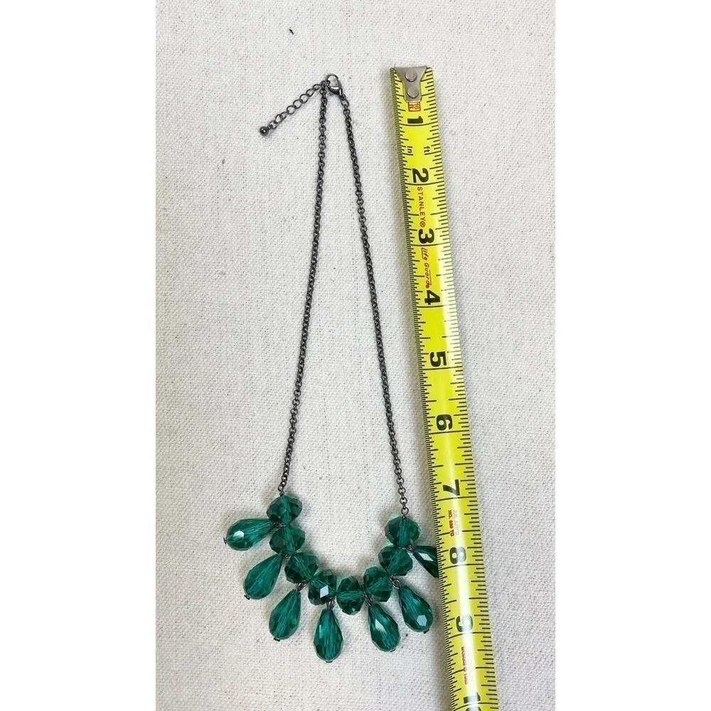 Faceted teal glass bead fringe necklace